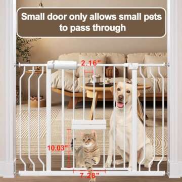 WAOWAO Baby Gate with Cat Door 52.75-62.2" Extra Wide Pressure Mount Metal Dog Gate, Walk Through Sw...