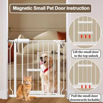 WAOWAO Baby Gate with Cat Door 52.75-62.2" Extra Wide Pressure Mount Metal Dog Gate, Walk Through Swing Auto Close White Safety Child Gate with Pet Door for Kitten Stairs,Doorways,Kitchen,Hallway