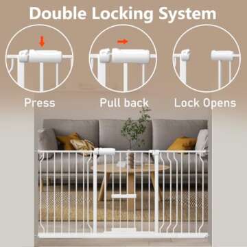 WAOWAO Baby Gate with Cat Door 52.75-62.2" Extra Wide Pressure Mount Metal Dog Gate, Walk Through Swing Auto Close White Safety Child Gate with Pet Door for Kitten Stairs,Doorways,Kitchen,Hallway