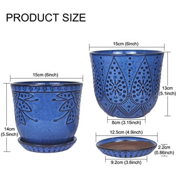 Gepege 6 Inch Ceramic Plant Pot Set with Drainage