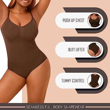Soo slick Seamless Bodyshaper Bodysuit for Women - Full Body Shapewear, Sculpting Suits Sleeveless Round Neck Brown X-Large