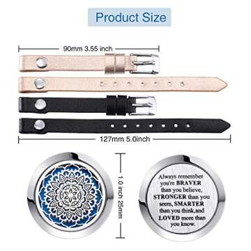 1 Piece Essential Oil Diffuser Bracelet Aromatherapy Locket Bracelet Jewelry with 2 Leather Bands and 15 Color Pads, Gift for Women Girls Mom at Christmas Birthday and Anniversaries (Flower)