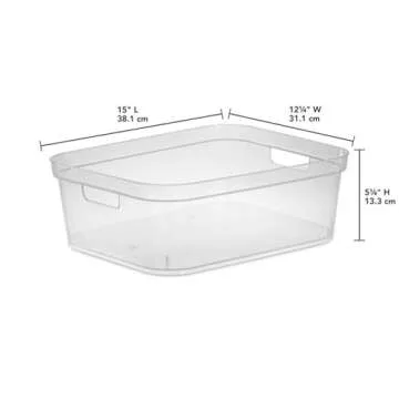 Sterilite 5.25 x 12.25 x 15 Inch Medium Modern Storage Bin w/Comfortable Carry Through Handles & Ban...