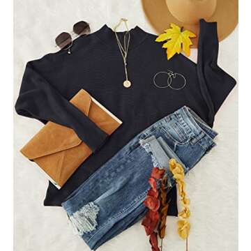 ZESICA Women's Fall Turtleneck Batwing Long Sleeve Ribbed Knit Casual Soft Pullover Sweater Jumper Top,Black,Small