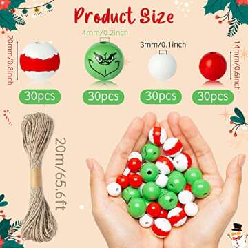 Eartim 121 Pieces Christmas Wood Beads Red Green Christmas Round Beads Rustic Farmhouse Wooden Beads...