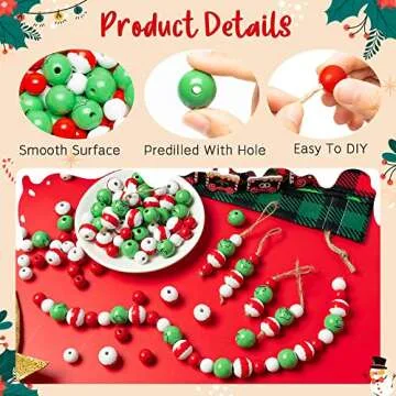 Eartim 121 Christmas Wood Beads for DIY Crafting