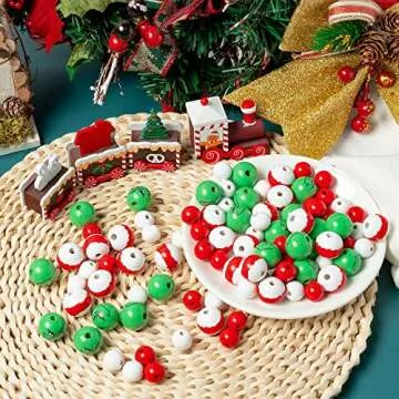 Eartim 121 Christmas Wood Beads for DIY Crafting