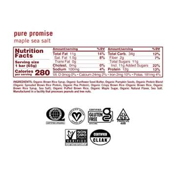 GoMacro MacroBar Organic Vegan Protein Bars - Maple Sea Salt (2.3 Ounce Bars, 12 Count)