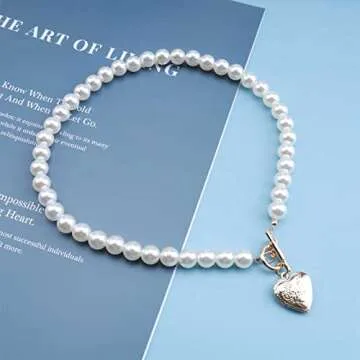 Erimberate Vintage Heart Necklace with Pearl Accents