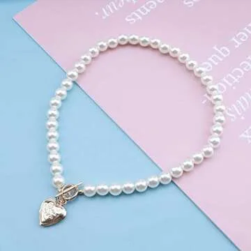 Erimberate Vintage Heart Necklace with Pearl Accents