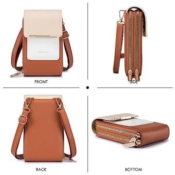 Roulens Small Crossbody Bag Cell Phone Purse for Women, Leather Shoulder Bag Wallet Purse with Credit Card Slots