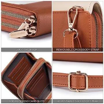 Roulens Small Crossbody Bag Cell Phone Purse for Women, Leather Shoulder Bag Wallet Purse with Credit Card Slots