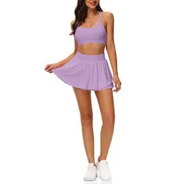 UrKeuf Women's Tennis Skirts with Pockets Flowy Cute Mini Casual Skirt Activewear Sports Skort Inner Shorts Purple
