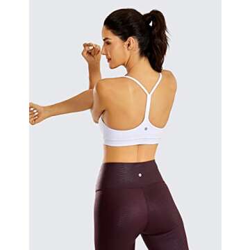 CRZ YOGA Y Back Womens Sports Bra - Padded Racerback Spaghetti Thin Strap Low Impact Workout Sexy Low Cut Yoga Bra White Medium