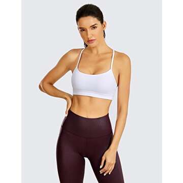CRZ YOGA Y Back Womens Sports Bra - Padded Racerback Spaghetti Thin Strap Low Impact Workout Sexy Low Cut Yoga Bra White Medium