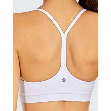 CRZ YOGA Y Back Womens Sports Bra - Padded Racerback Spaghetti Thin Strap Low Impact Workout Sexy Low Cut Yoga Bra White Medium