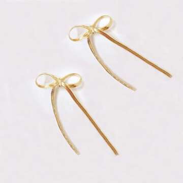 Long Chain Bow Dangle Drop Tassel Earrings for Women Statement Ribbon Fringe Waterfall Dangling Wedding Prom Fashion Jewelry Gift