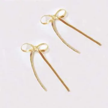 Long Chain Bow Dangle Drop Tassel Earrings for Women Statement Ribbon Fringe Waterfall Dangling Wedding Prom Fashion Jewelry Gift