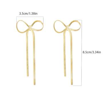 Long Chain Bow Dangle Drop Tassel Earrings for Women Statement Ribbon Fringe Waterfall Dangling Wedding Prom Fashion Jewelry Gift