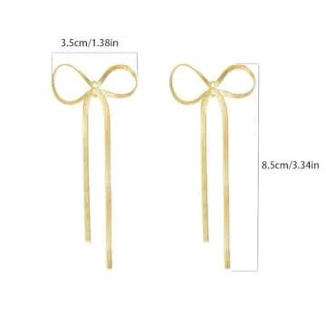 Long Chain Bow Dangle Drop Tassel Earrings for Women Statement Ribbon Fringe Waterfall Dangling Wedding Prom Fashion Jewelry Gift