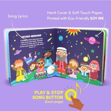 Bible Stories - Christian Sound Book, Sing Along Bible Songs | Christening, Dedication, Baptism Gifts for Boys, Girls, Kids, Babies | Religious Toys, Interactive Music Books for Toddlers