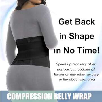 ChongErfei Postpartum Belly Band & Abdominal Binder Post Surgery Compression Wrap Recovery Support Belt (For waistline 32"-38",L, Black)