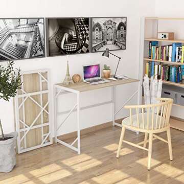 Elephance Folding Desk Writing Computer Desk for Home Office, No-Assembly Study Office Desk Foldable...