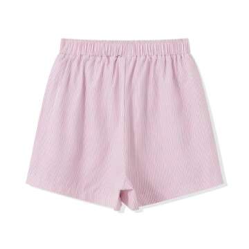 NVRENJIA Women Striped Boxer Shorts High Elastic Waist Casual Summer Pajama Bottoms Cute Lounge Short with Pockets (Pink, Medium)