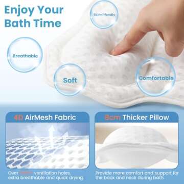 Bath Pillows for Tub, Bath Pillow Luxury Bathtub Pillow for Head and Neck Support, Soft 4D Air Mesh Bath Tub Pillow with Non Slip Suction Cups, Laundry Bag, Spa Gifts Bathtub Accessories for Women Men