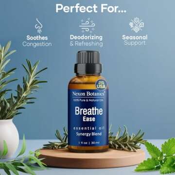 Breathe Essential Oil Blend 30 ml - Breath Ease Sinus Relief with Menthol Oils - for Humidifiers, Di...