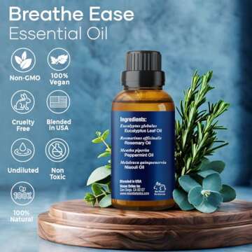 Breathe Essential Oil Blend 30 ml - Breath Ease Sinus Relief with Menthol Oils - for Humidifiers, Diffusers, and Aromatherapy - Nexon Botanics