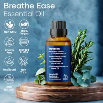 Breathe Essential Oil Blend 30 ml - Breath Ease Sinus Relief with Menthol Oils - for Humidifiers, Diffusers, and Aromatherapy - Nexon Botanics