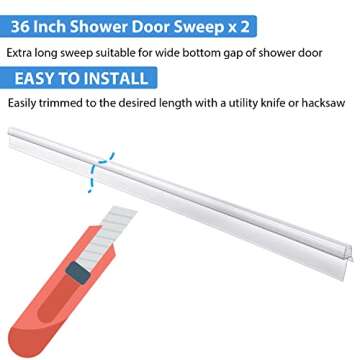 2-Pack Butecare Frameless Shower Door Bottom Seal with Long Sweep for Glass Doors – Stop Shower Leaks and Create a Water Barrier Shower Installation Kit (3/16” x 36”)