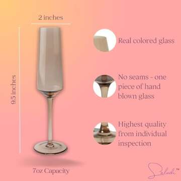 Saludi Colored Champagne Flutes - As Seen on 'Bachelor in Paradise' - 7oz (Set of 6) Stemmed Multi-Color Champagne Glass - Great for All Occasions and Gifts - Luxury, Durable, Hand-Blown