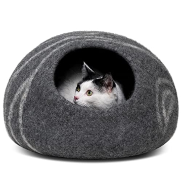 MEOWFIA Cat Cave – Premium Felt Cat Bed for Indoor Cats, Handmade 100% Merino Wool (Dark Shades) (...