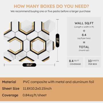 Diflart Peel and Stick Backsplash Tile, White and Gold, Hexagon, Marble Veins with PVC Mixed Metal, Stick on Backsplash for Kitchen and Bathroom,Self Adhesive Wall Tiles, Pack of 10 Sheets