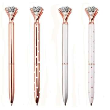 LONGKEY Set of 12 Diamond Pens – Elegant Crystal-Topped Writing Instruments for Gifting, Office, a...