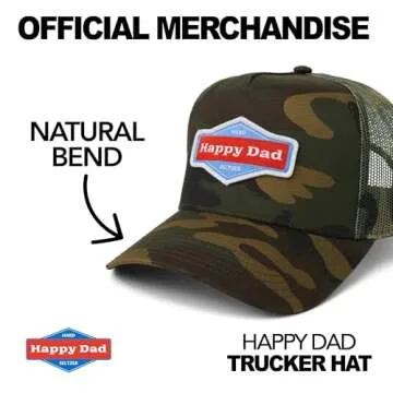 Happy Dad Trucker Hat, Camo, Trendy Mens Hats with Breathable Mesh Back, Adjustable Snap Closure, Birthday Gifts for Men and Women, Snapback Cap