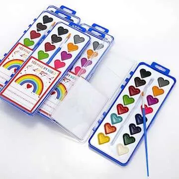 Valentines Day Gifts for Kids, 24 Pack Watercolor Paint Set with Paintbrush for Kids, Prizes Exchange Gifts Valentines Party Favors for Preschool Classroom School