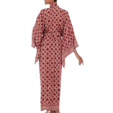 NOVICA Artisan Handmade Batik Robe - 'Ruby Red Nebula' from Indonesia, 100% Rayon Clothing