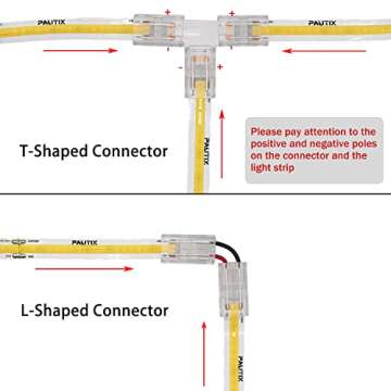 PAUTIX 8mm Connectors for 2-Pin COB LED Strip Lights,4pcs Transparent Gapless Connectors,4pcs Dual End,1pc Single to DC Female Plug 7.9in Extension Wire,2pcs L-shaped Connectors,1pc T-shaped Connector