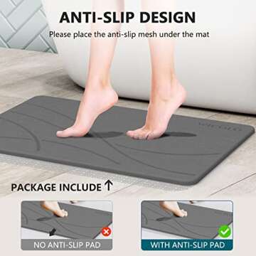 Stone Bath Mat - Ultra Absorbent Non-Slip Grey Mat