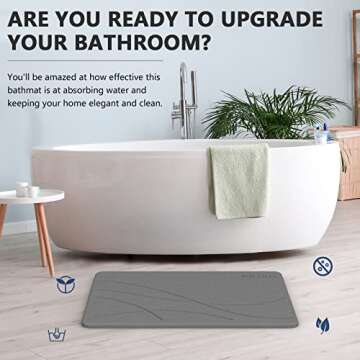 Stone Bath Mat - Ultra Absorbent Non-Slip Grey Mat
