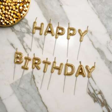 Happy Birthday Gold Balloon Pick Candles - 13PC Set