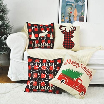 PSDWETS Christmas Pillow Covers Set of 4 for Holiday Decor