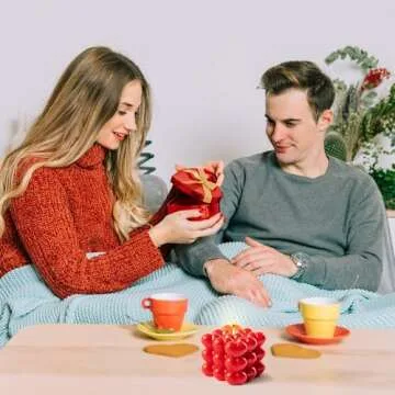 DYhuiyia Heart Shape Candle Berry Scent, Wedding Anniversary Day Love Red Bubble Candle from Organic Soy Wax in Cube Shape Gift for Her, Romantic Home Dinner Aesthetic Decor Present for Your Love