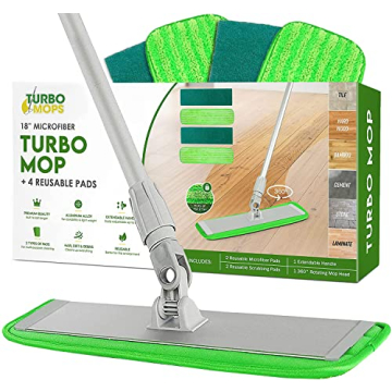Turbo Microfiber Mop Floor Cleaning System - 18-inch Dust Mop with 4 Reusable Pads for Hardwood and ...