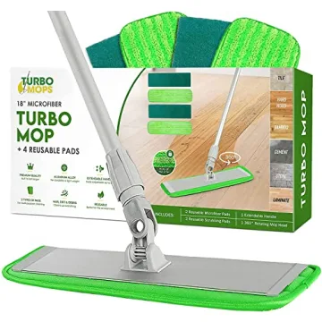 Turbo Microfiber Mop Floor Cleaning System - 18-inch Dust Mop with 4 Reusable Pads for Hardwood and ...