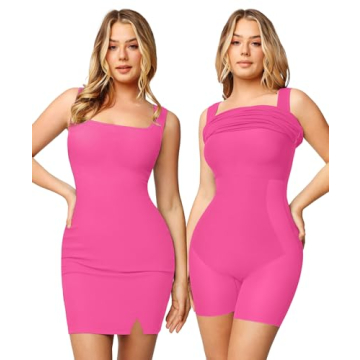 Popilush Shapewear Dress Mini Slit Built in Shapewear Bra 8 in 1 Square Neck Bodycon Summer Dress fo...