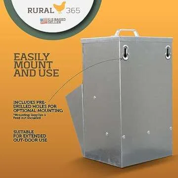 Rural365 25lb Capacity Galvanized Chicken Feeder Weatherproof Coop Dispenser